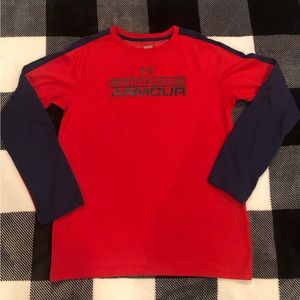 Under Armour long sleeve shirt, Red and Navy, Boys Youth XL, EUC